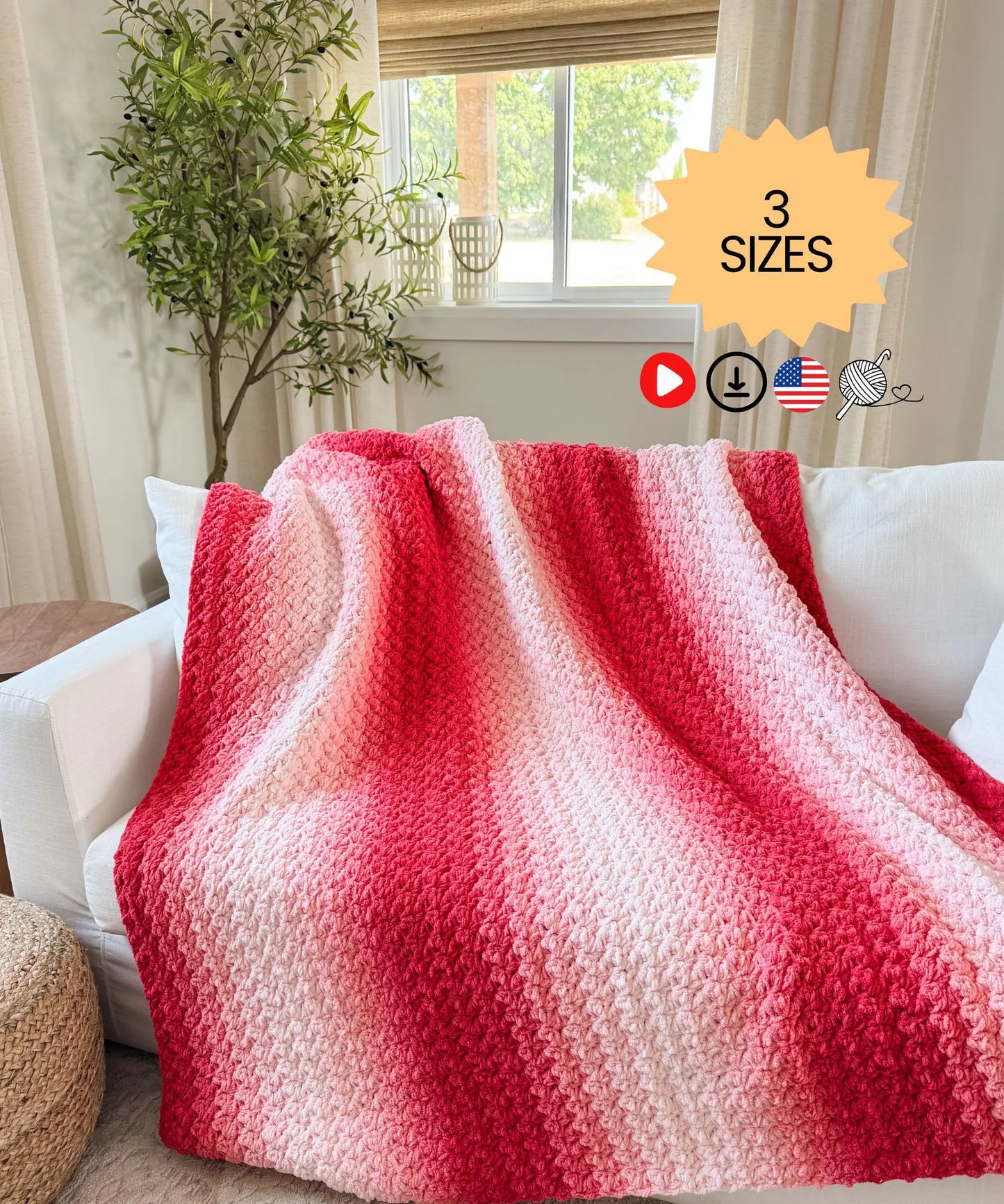 Easy Crochet Blanket, Beginner Pattern,