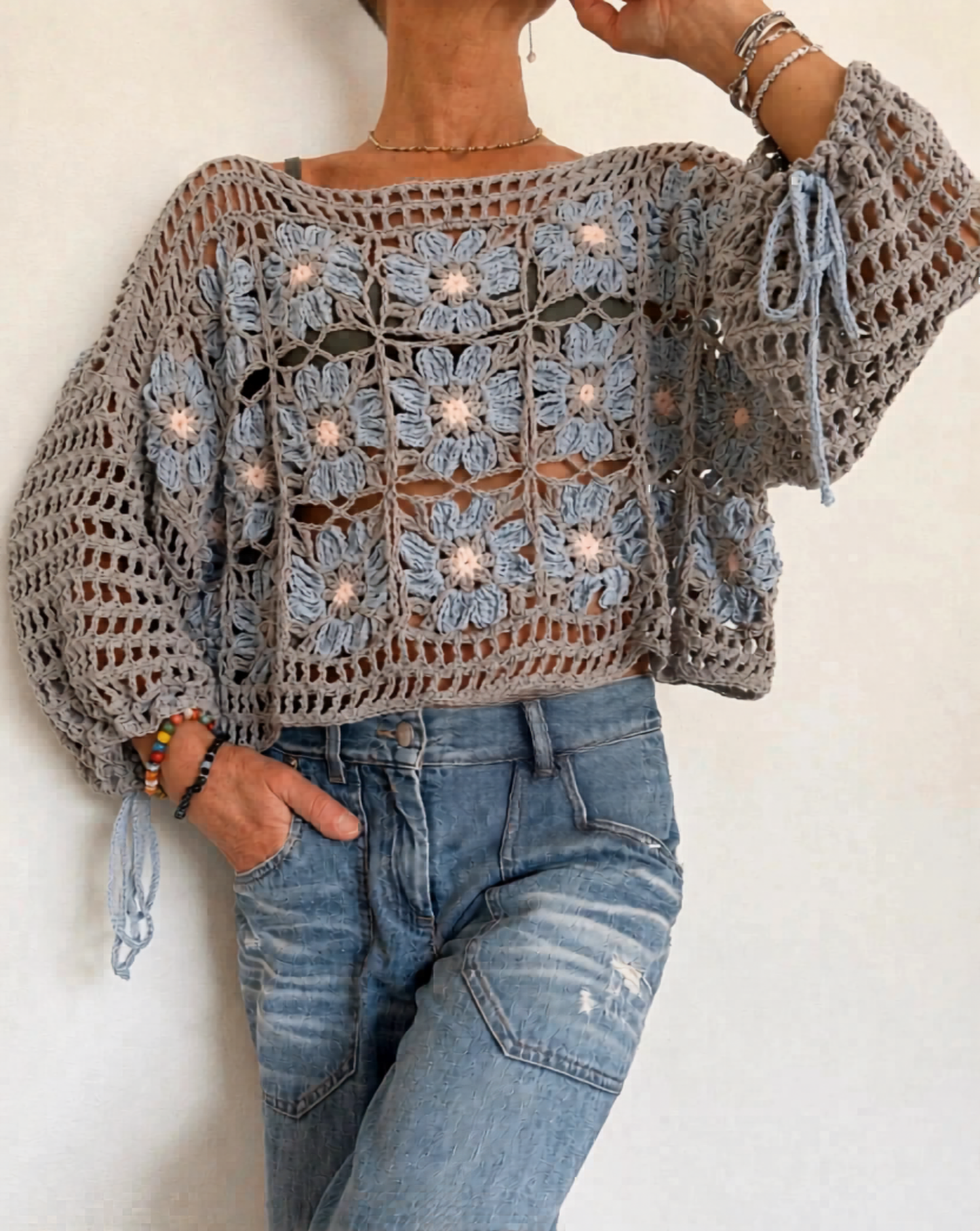 Moonflower Top Crochet Pattern Boho Granny Square Sweater