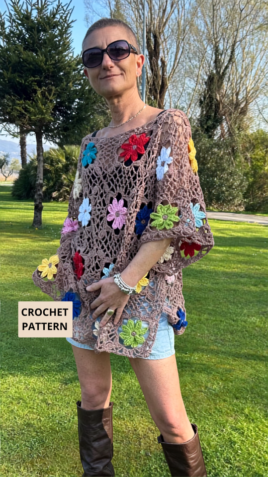 Wildflower Top  Boho Summer  Crochet Pattern Cover Up