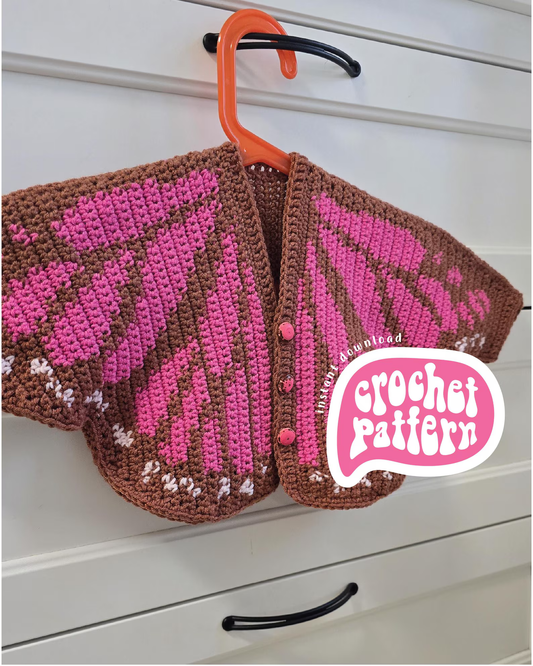 Butterfly Cardigan: Tapestry Chart, Newborn to 14 Years Crochet Pattern