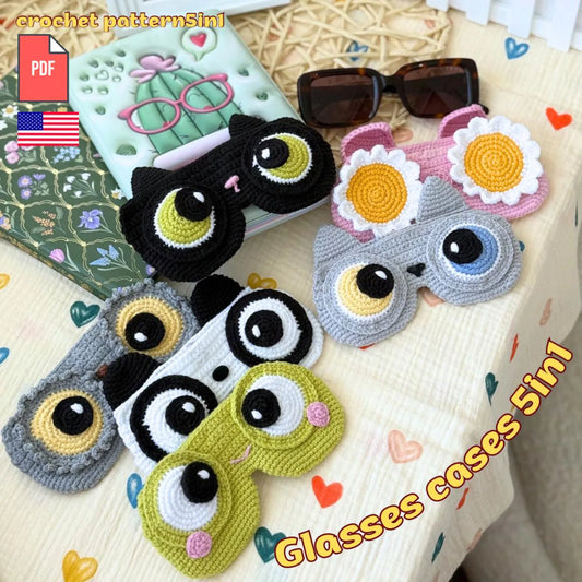 Crochet Glasses Case Pattern PDF 5in1, Cute Eyeglasses Holder