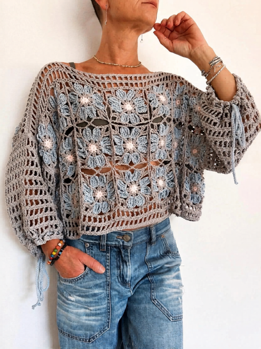 Moonflower Top Crochet Pattern Boho Granny Square Sweater