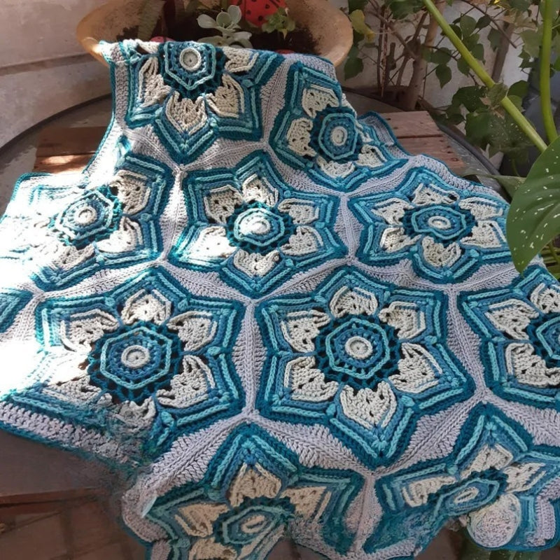 Passion Flower Hexagon Lap Throw -  Crochet Blanket Pattern