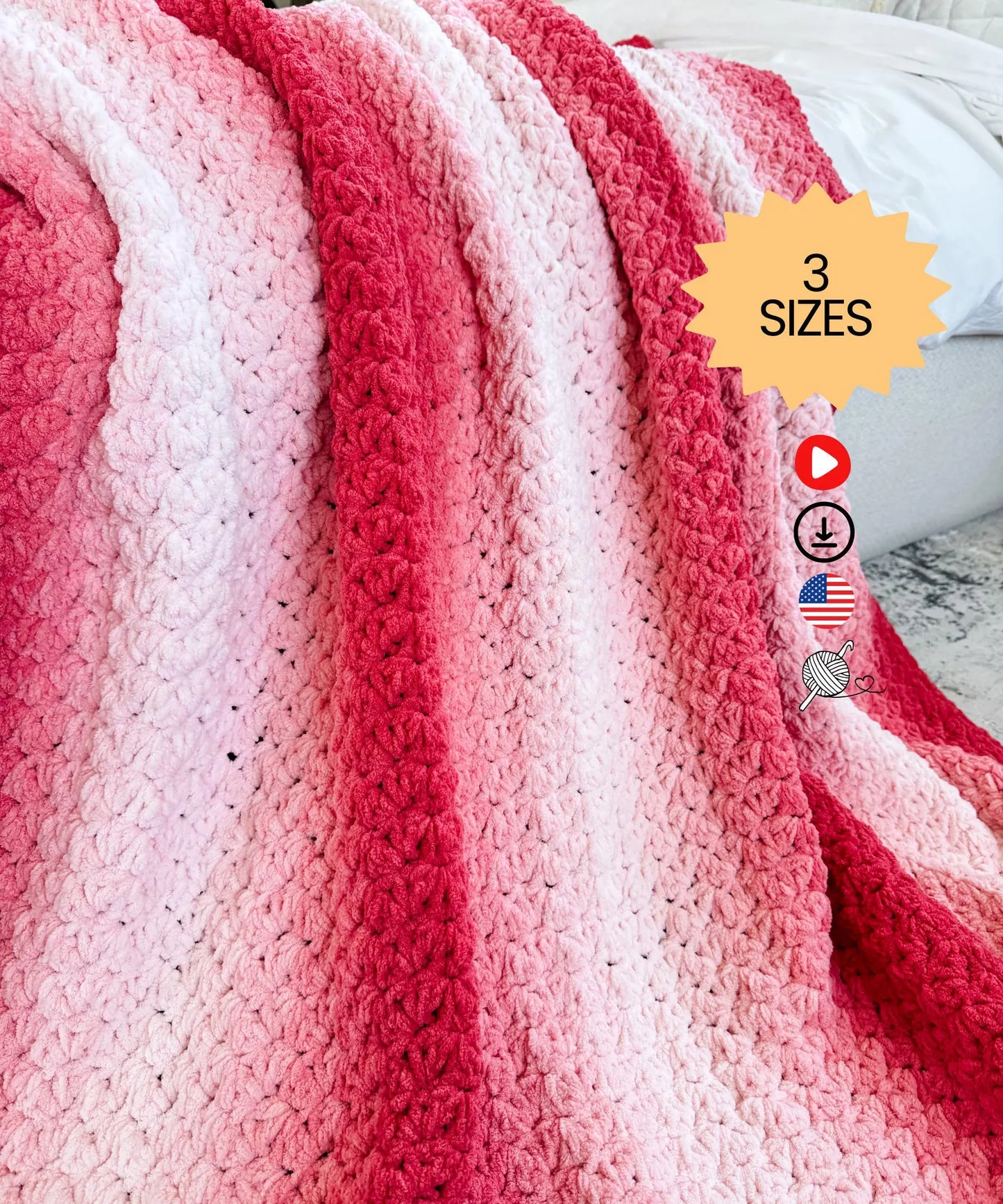 Easy Crochet Blanket, Beginner Pattern,