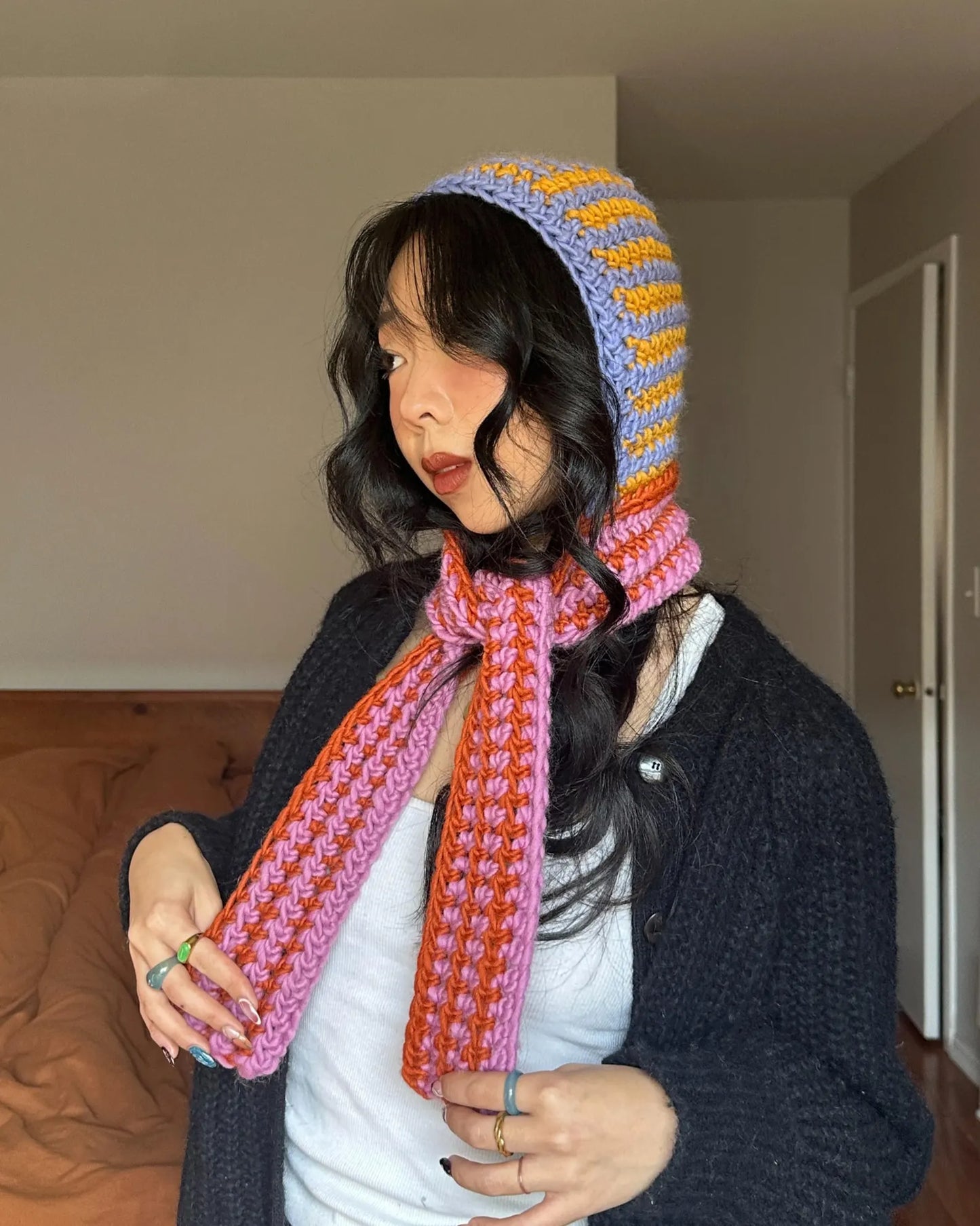 Crochet Bow Bonnet Hood Scarf –Crochet Pattern