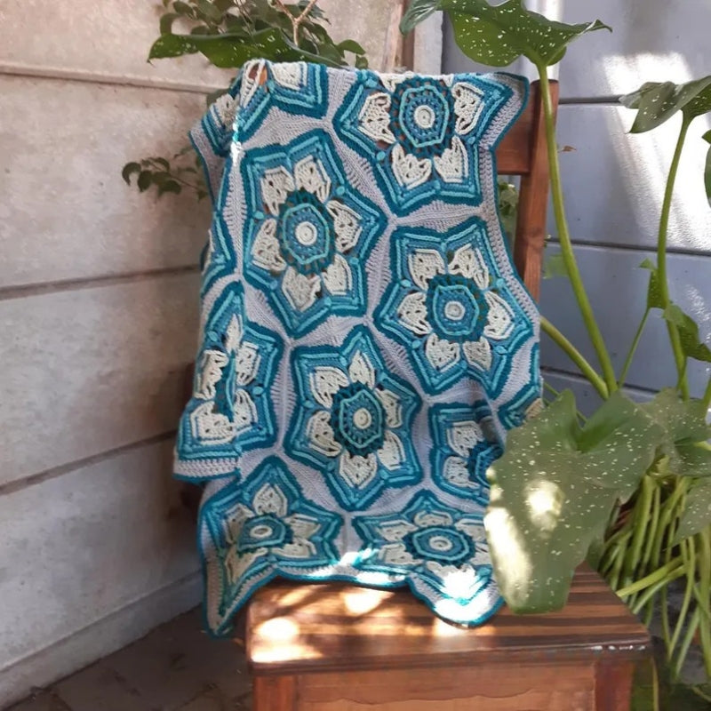 Passion Flower Hexagon Lap Throw -  Crochet Blanket Pattern