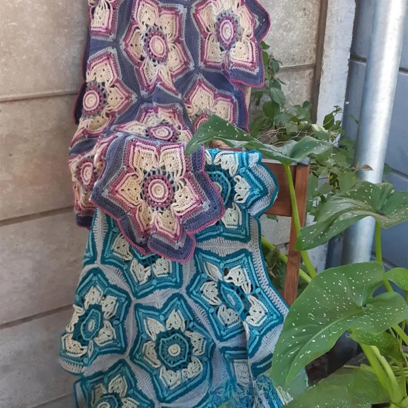 Passion Flower Hexagon Lap Throw -  Crochet Blanket Pattern