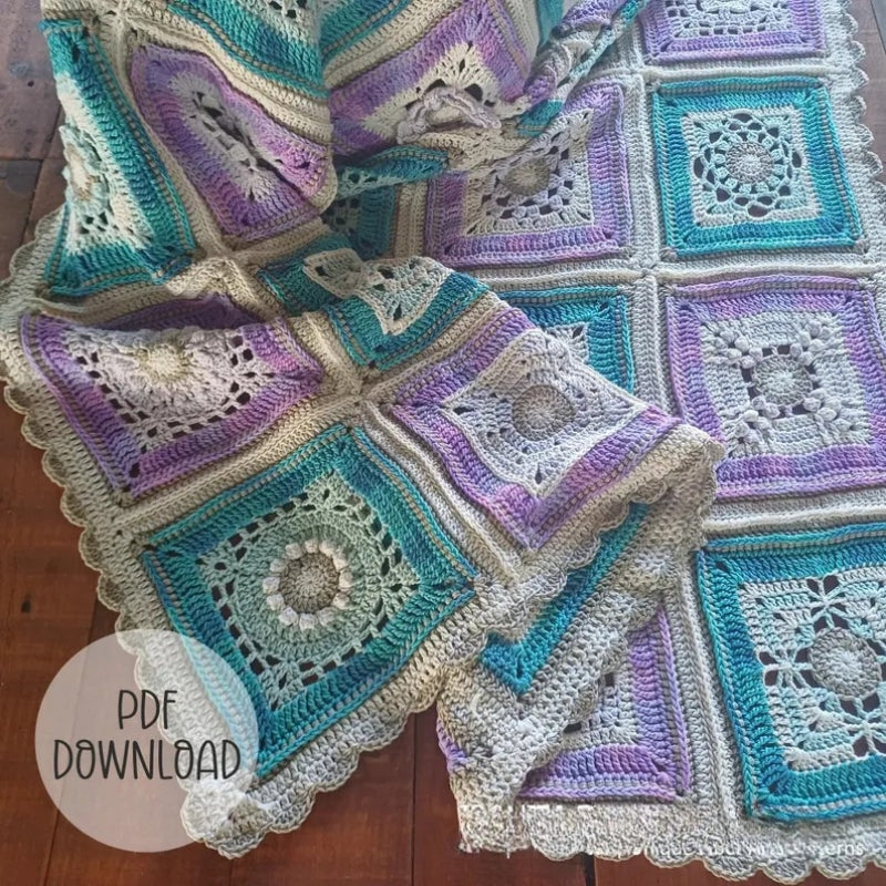 25 Block Afghan Throw - Crochet Blanket Pattern