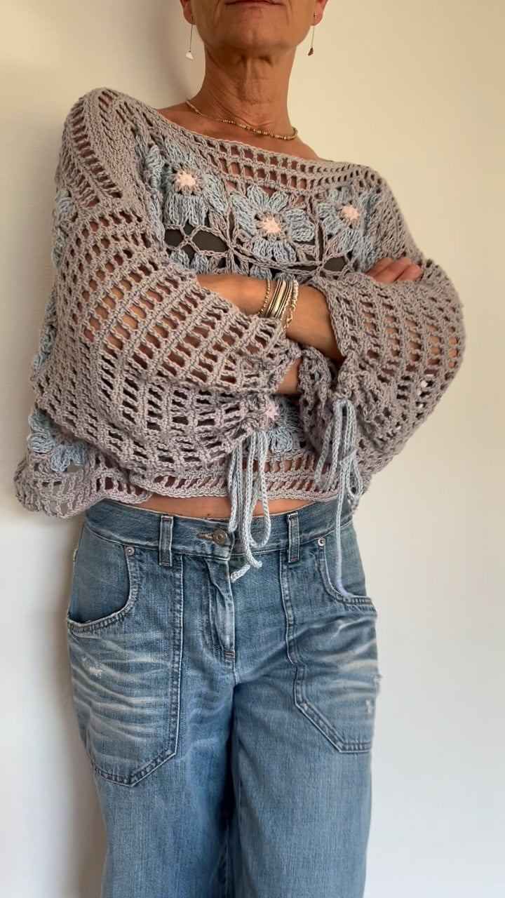 Moonflower Top Crochet Pattern Boho Granny Square Sweater