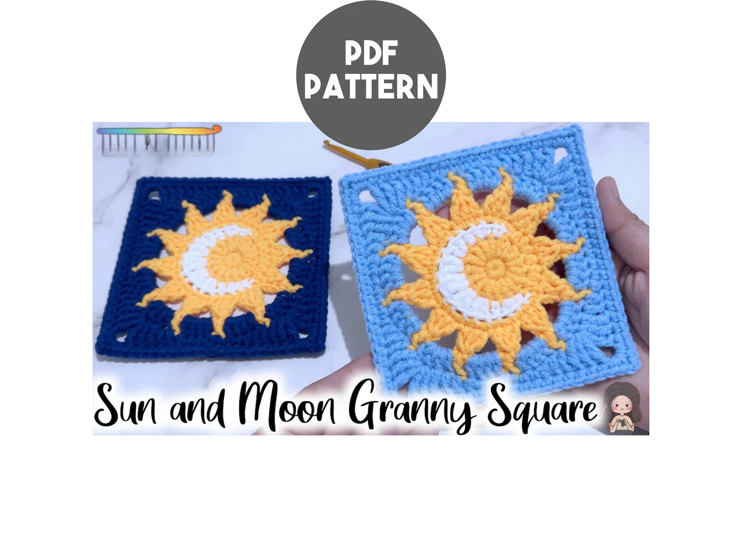Sun & Moon Granny Square Crochet Pattern
