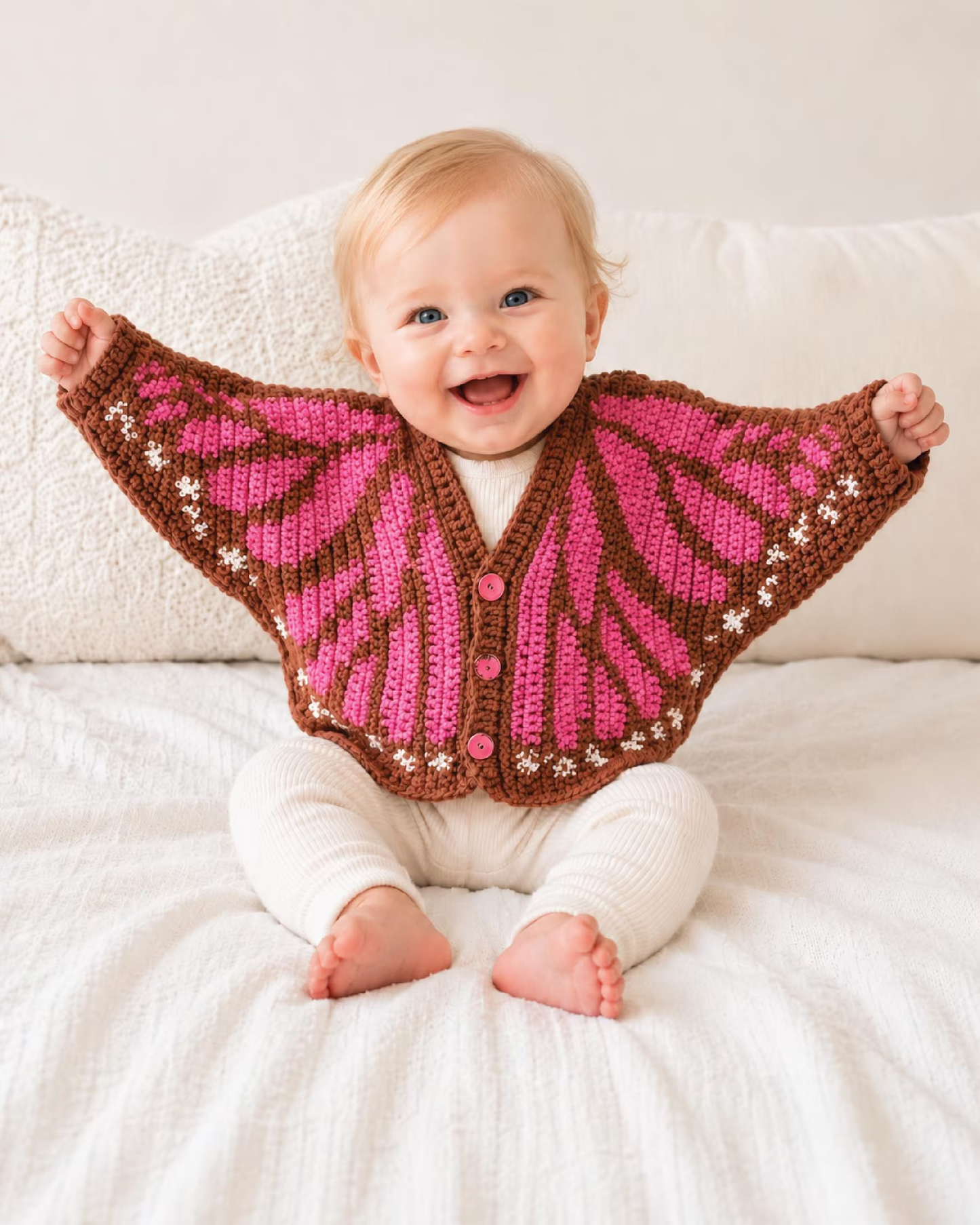 Butterfly Cardigan: Tapestry Chart, Newborn to 14 Years Crochet Pattern