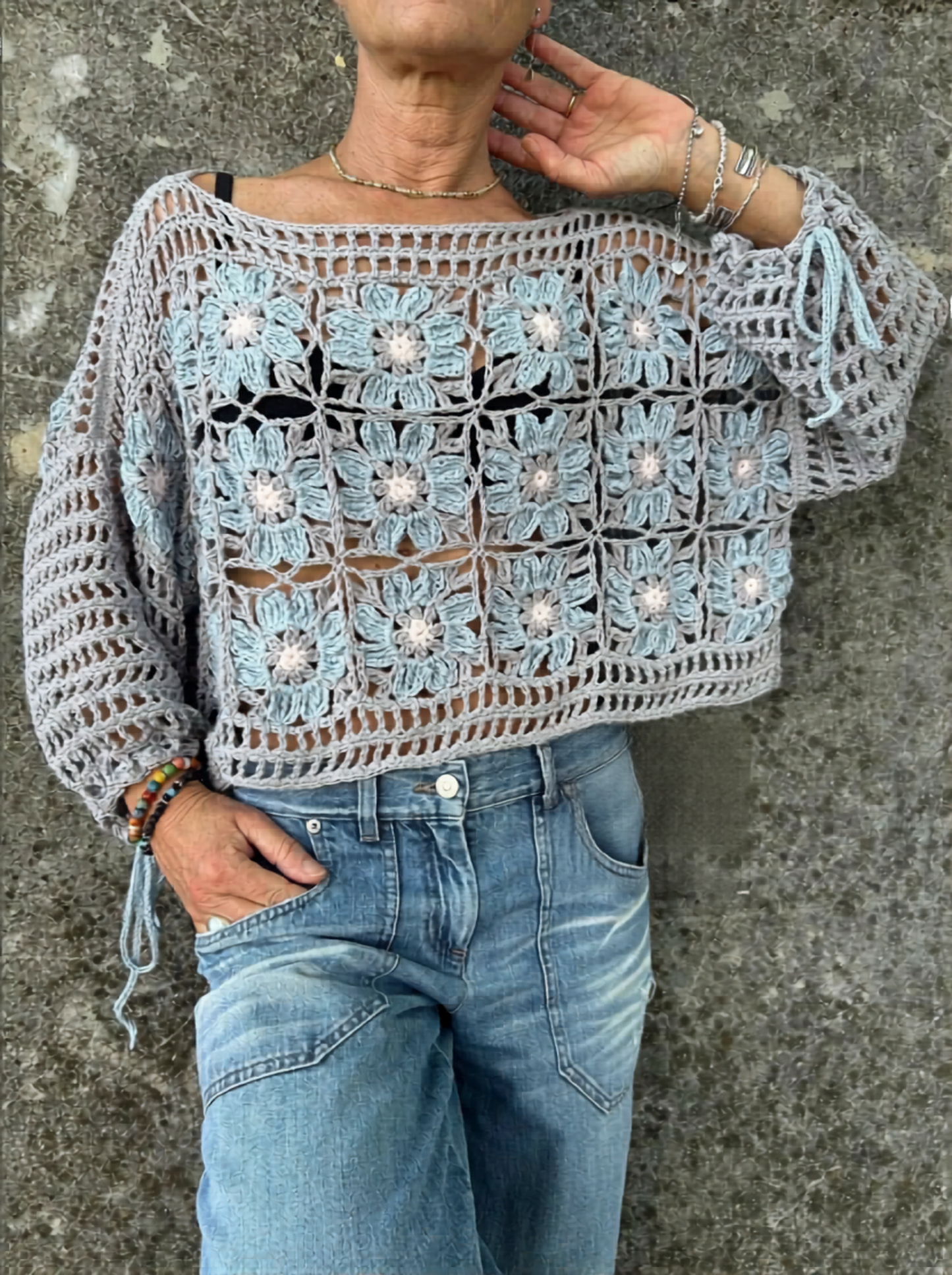 Moonflower Top Crochet Pattern Boho Granny Square Sweater