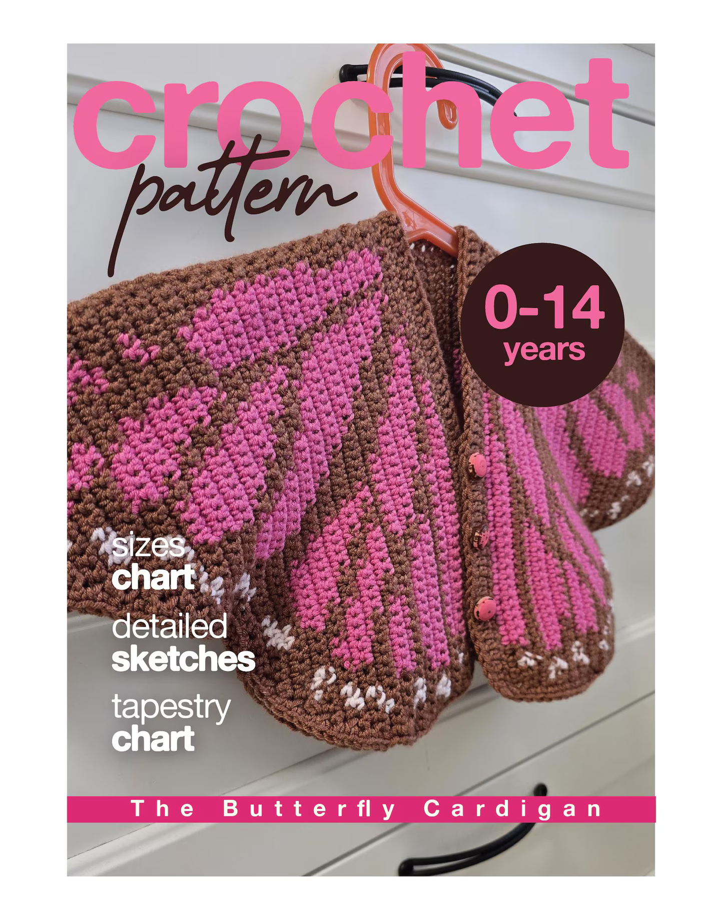 Butterfly Cardigan: Tapestry Chart, Newborn to 14 Years Crochet Pattern